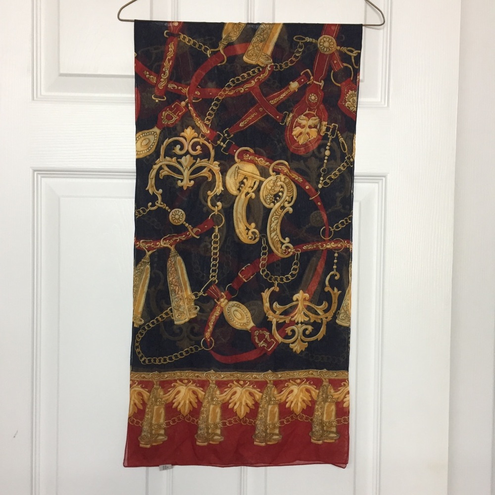 Equestrian Horse Chain Print Oblong Sheer Scarf Made in Italy
